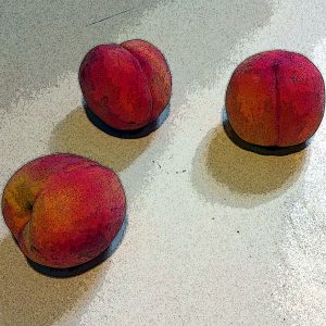 Three Peaches on a Table, photograph by E. A. Bourland